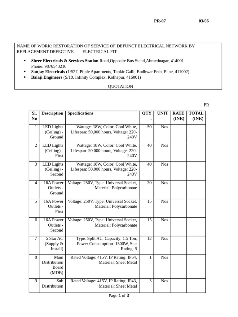 Electrical Network Restoration Quotation | PDF | Mains Electricity ...