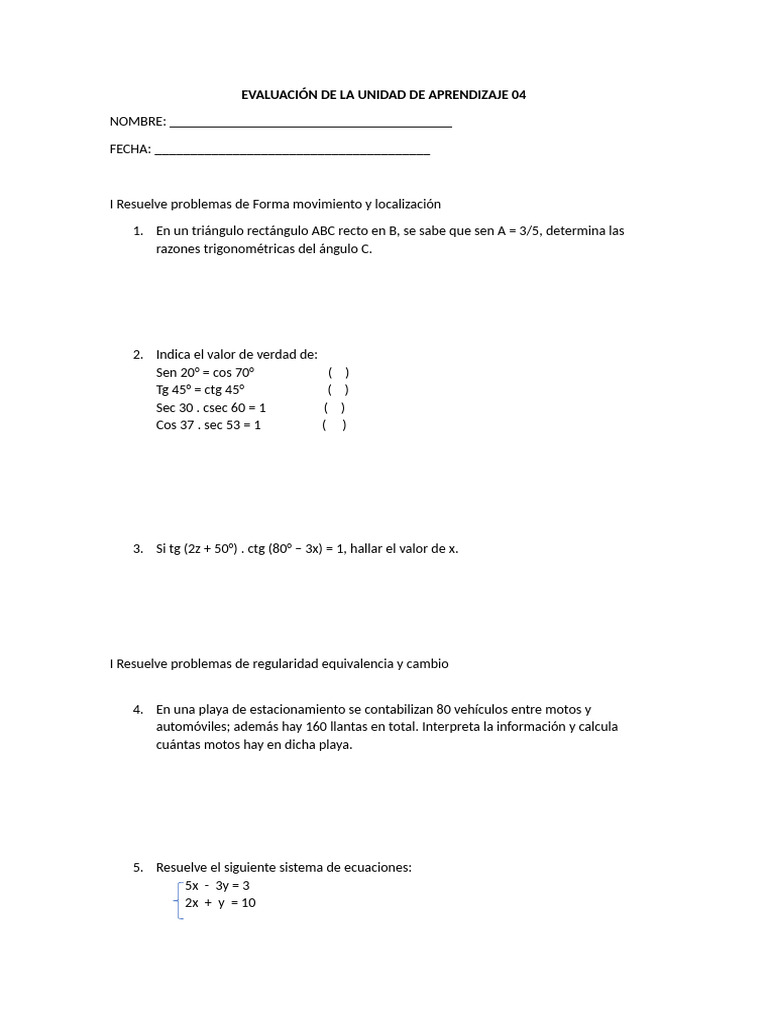 Evaluación de La Unidad de Aprendizaje 04 III | PDF