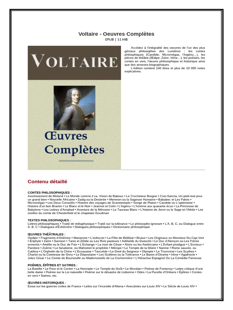 Oeuvres Complètes de Voltaire en EPUB | PDF | Voltaire