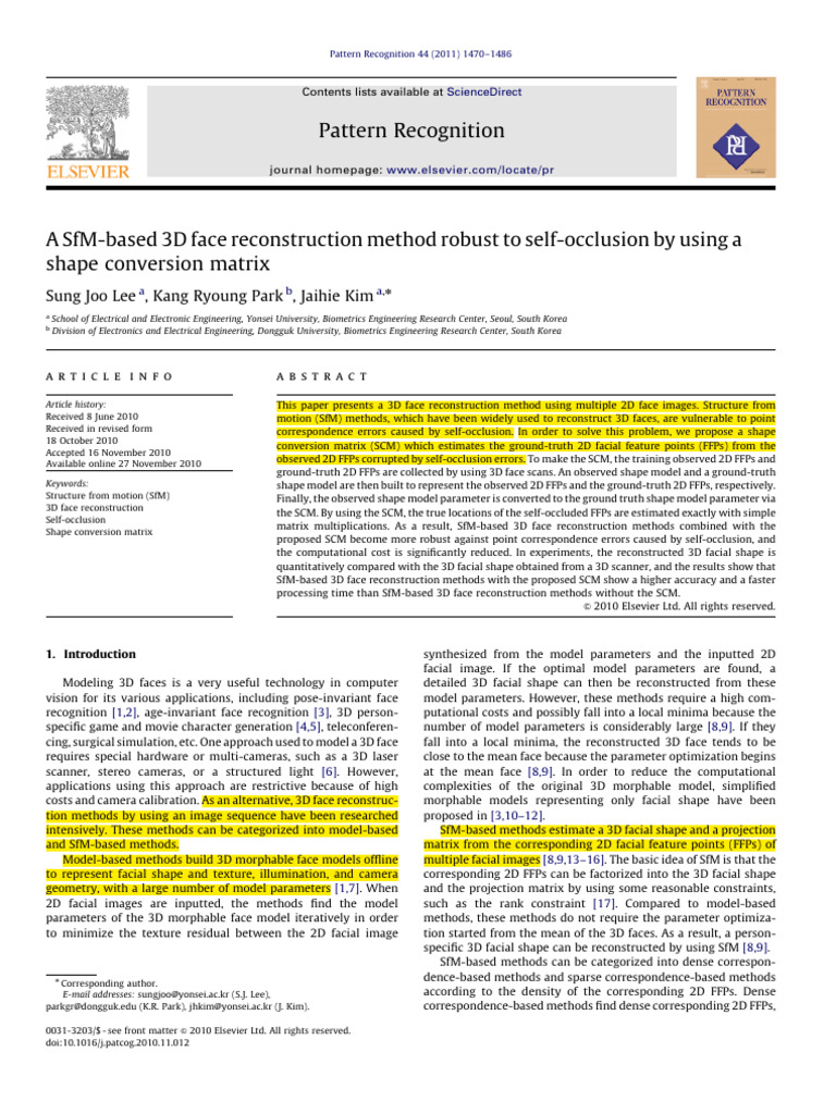 A SfM-based 3D face reconstruction method robust to self-occlusion by ...