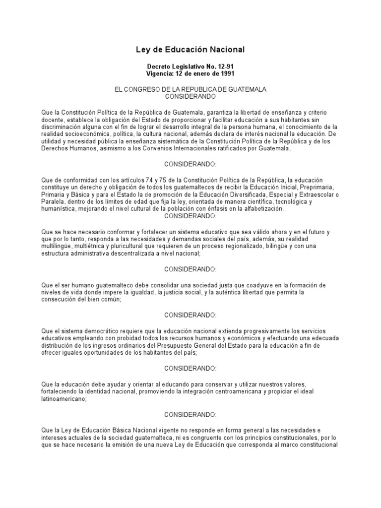 Ley de Educación Nacional Decreto Legislativo No. 1291
