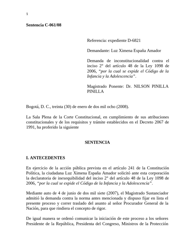 C-061 de 2008-Muros de La Infamia | PDF | Constitución | Castigos