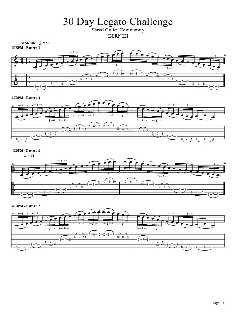 30-Day Guitar Shred Challenge Patterns | PDF | Musical Techniques