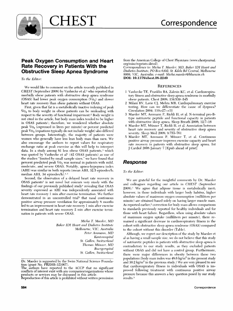 Peak Oxygen Consumption and Heart Rate Recovery in | PDF | Sleep Apnea ...