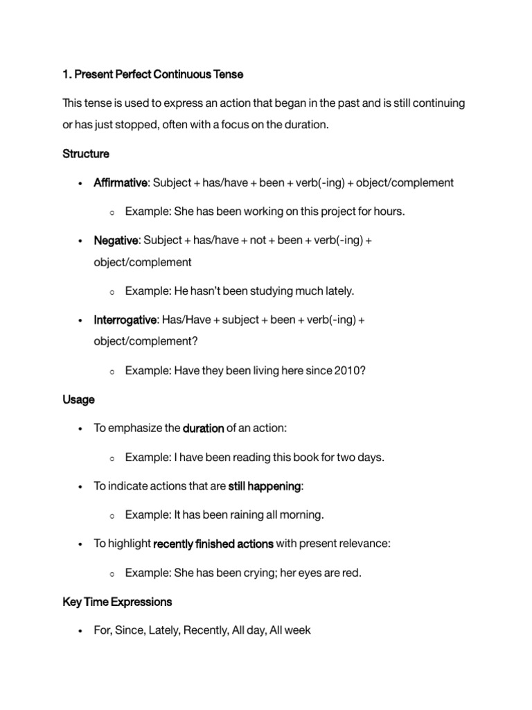 Perfect Continuous Tenses Explained | PDF | Verb | Grammatical Tense
