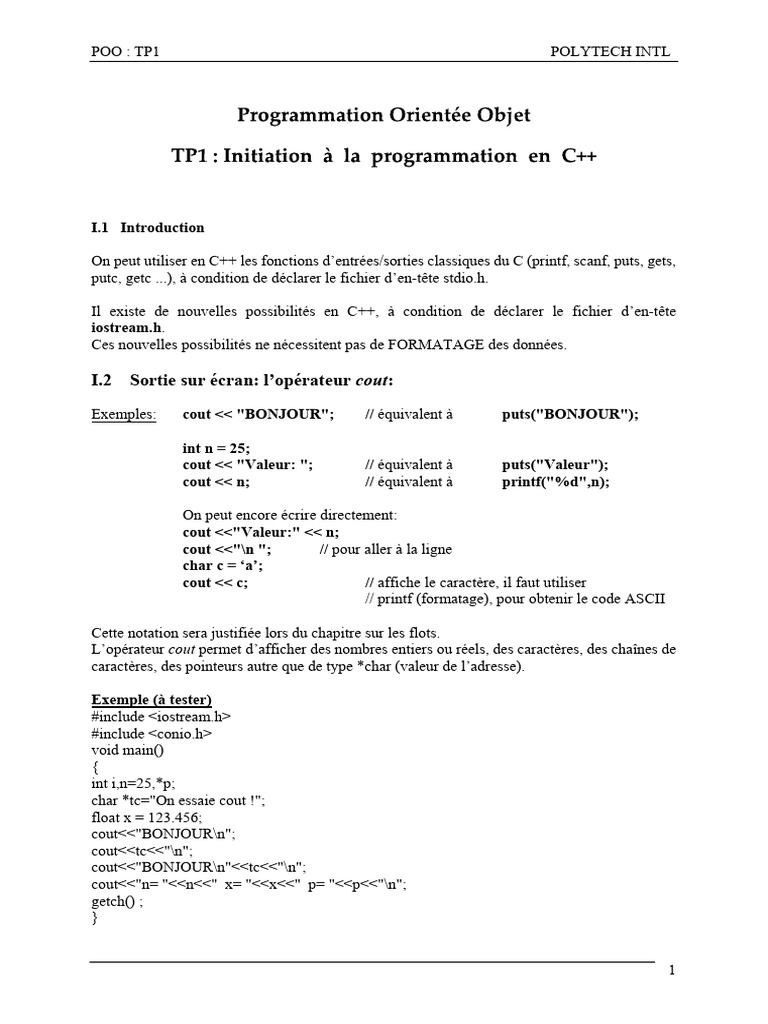 Introduction à cout et cin en C++ | PDF | Paradigme de programmation ...