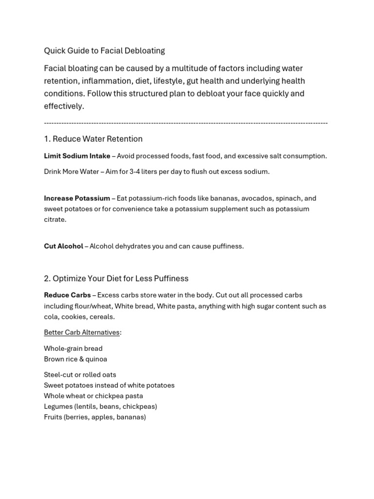 Facial Debloating: Quick Guide | PDF | Whole Grain | Foods