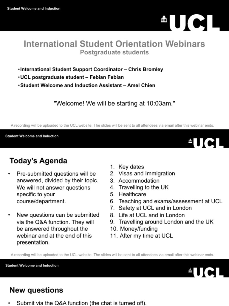 UCL International Postgraduates Orientation Webinar | PDF | National ...