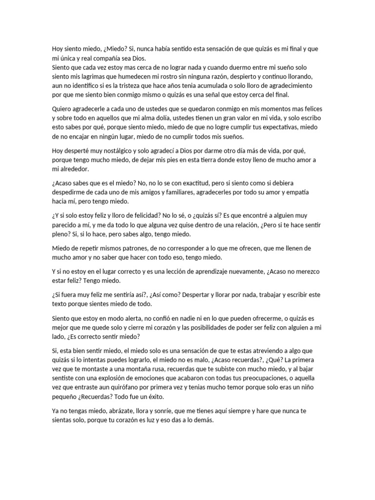 Reflexiones sobre el Miedo y la Gratitud | PDF | Temor | Amor