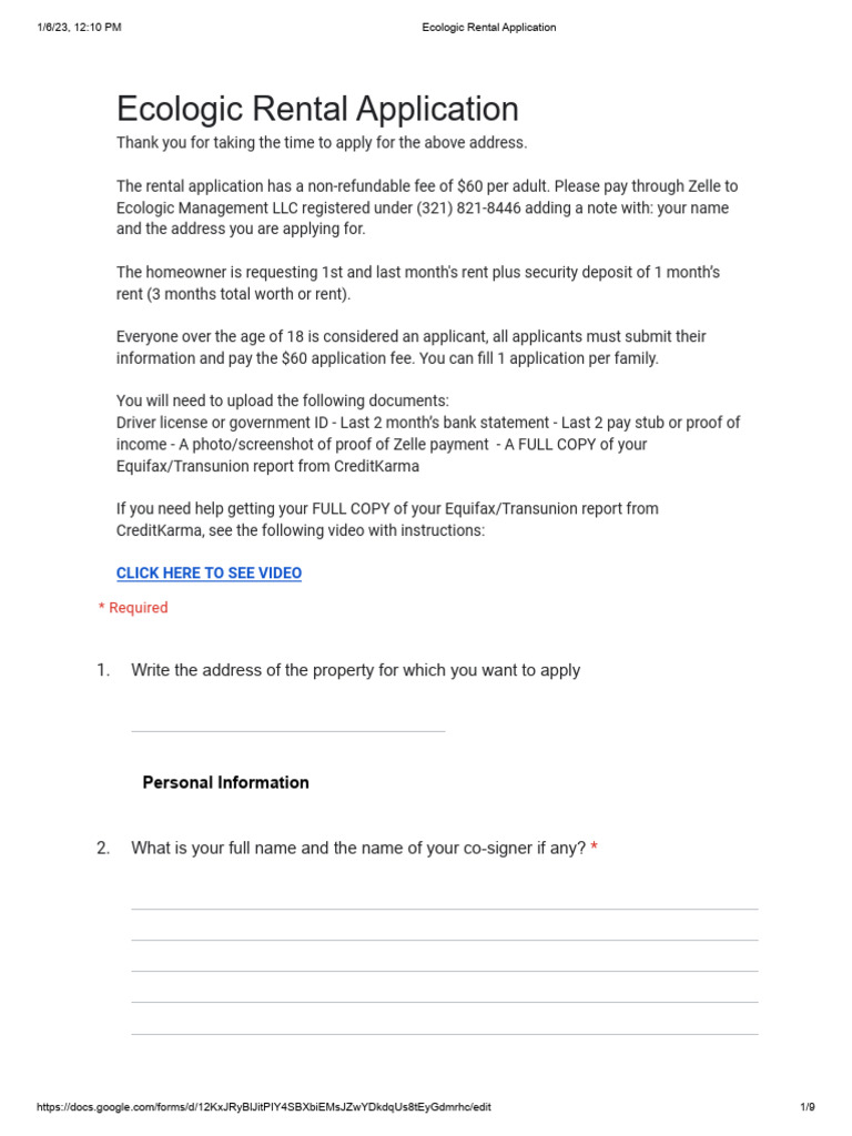 Ecologic Rental Application | PDF | Lease | Credit History