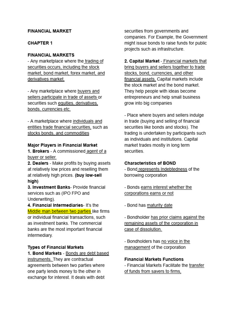 Overview of Financial Markets and Types | PDF | Financial Markets ...