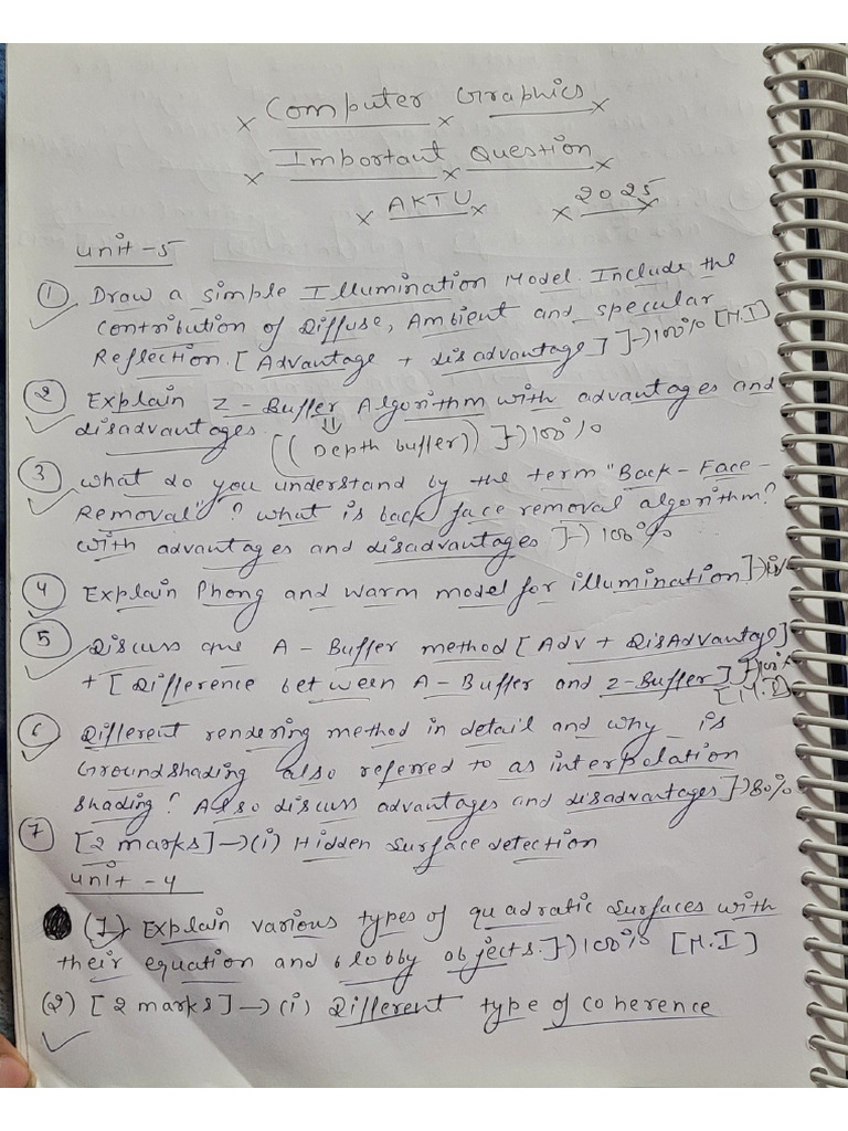 Computer Graphics Important Questions 2024 | PDF