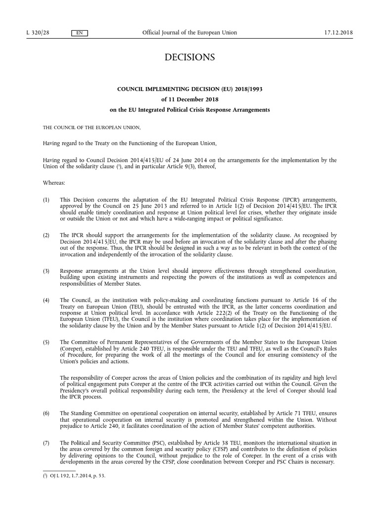 EU Integrated Political Crisis Response | PDF | European Union | Government