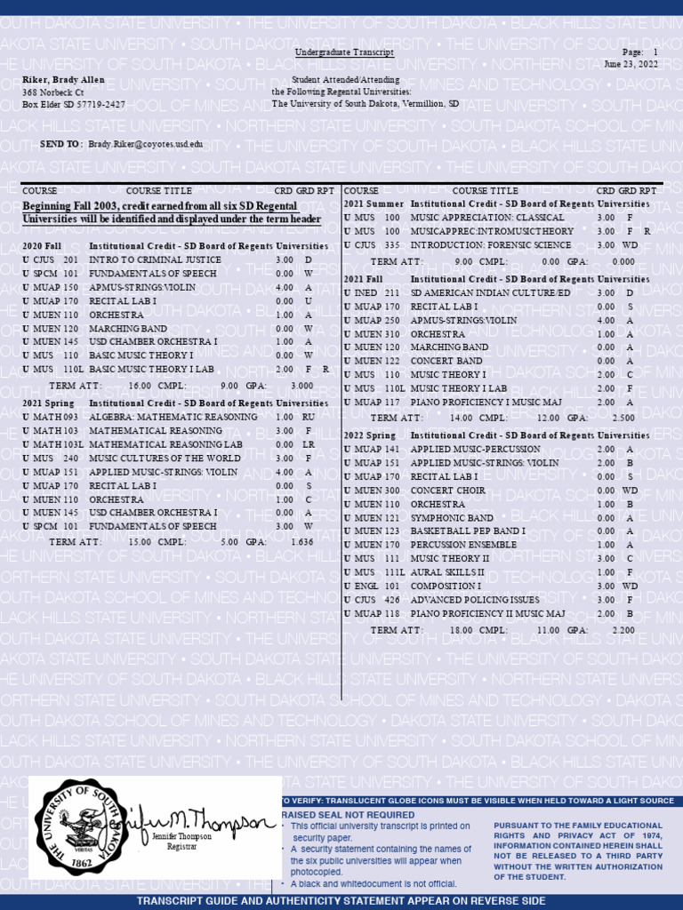 South Dakota University Transcript Guide | PDF | Medical School ...