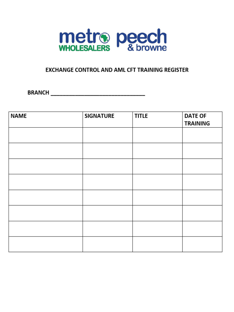 Exchange Control and Aml CFT Training Register | PDF