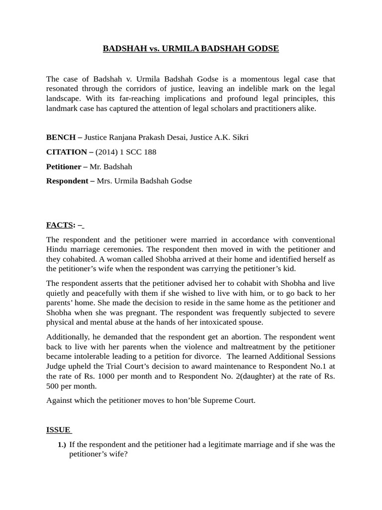 Badshah v. Urmila: Maintenance Rights | PDF | Marriage | Social ...