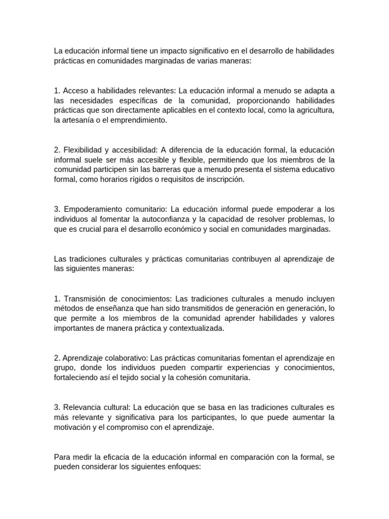 La Educación Informal Tiene Un Impacto Significativo en El Desarrollo ...