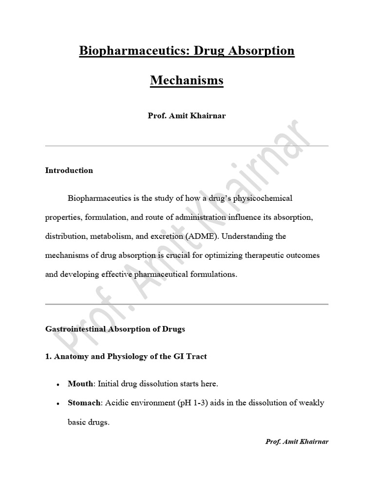 Drug Absorption Mechanisms Explained | PDF | Bioavailability | Biology