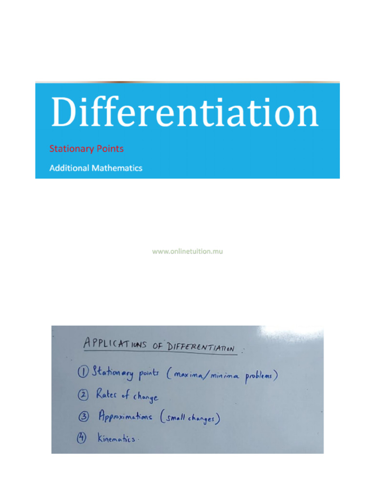 Differentiation - Stationary Points - Notes | PDF