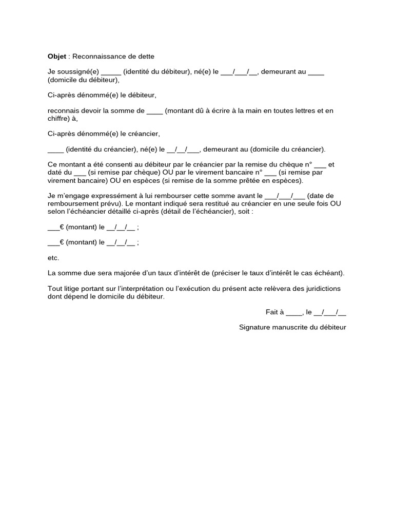 Modèle de reconnaissance de dette | PDF