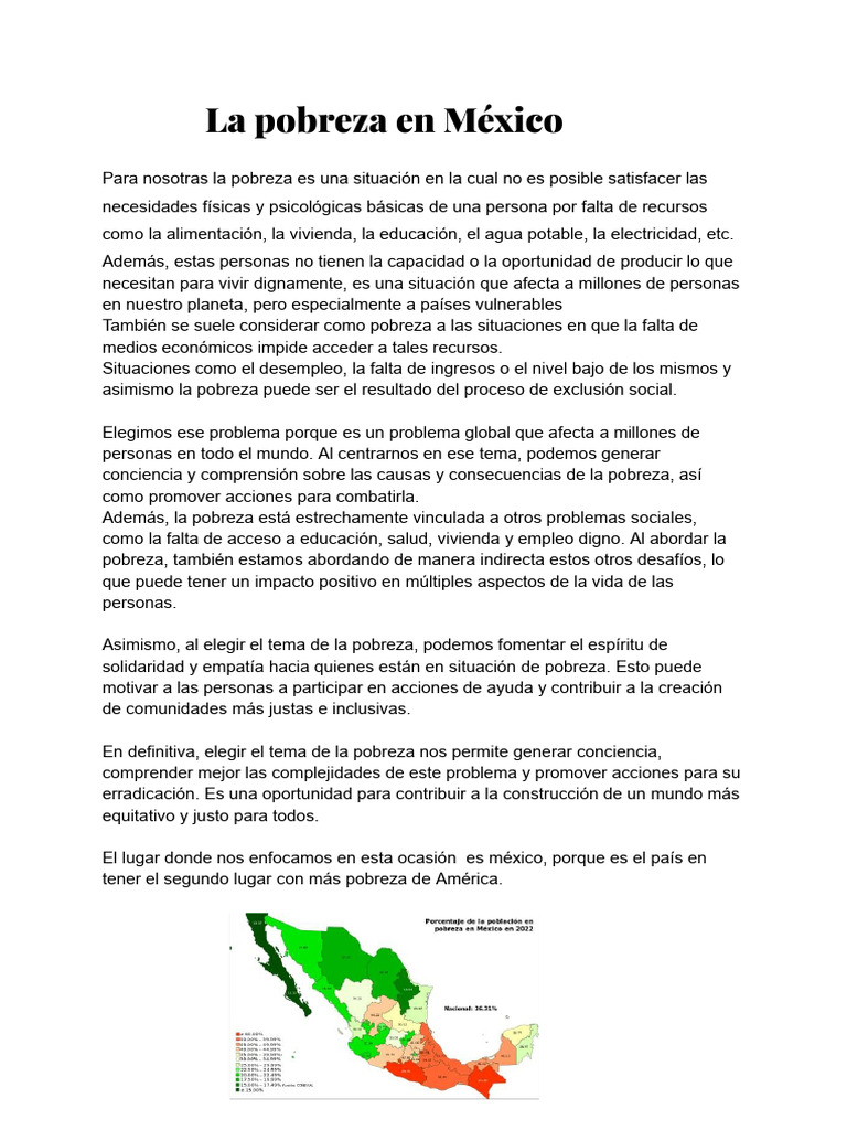 Pobreza en México: Causas y Consecuencias | PDF | Pobreza | Pobreza e ...