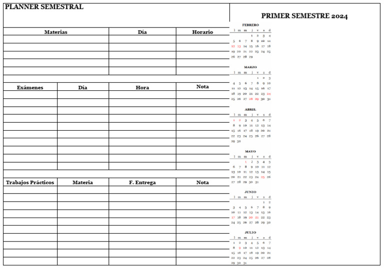 Planner Semestral 2024 | PDF