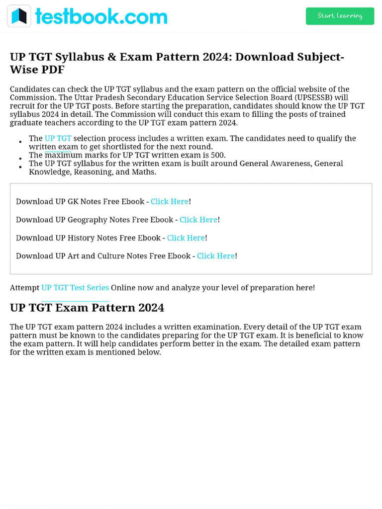 UP TGT Syllabus & Exam Pattern 2024 - Download Subject-Wise PDF | PDF