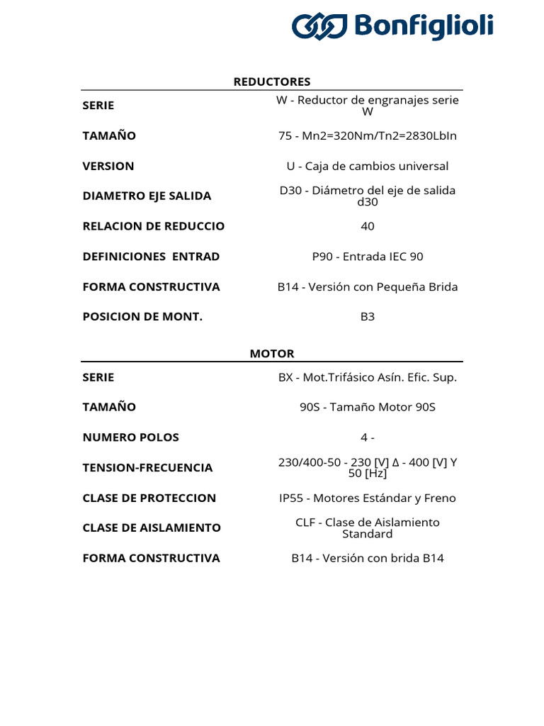Especificaciones de Reductor Serie W | PDF