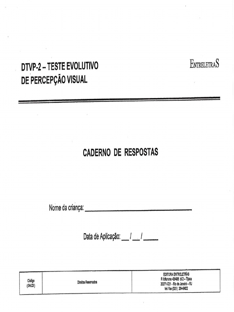 4 - DTVP-2 - Teste Evolutivo de Percepcao Visual - Caderno de Respostas ...