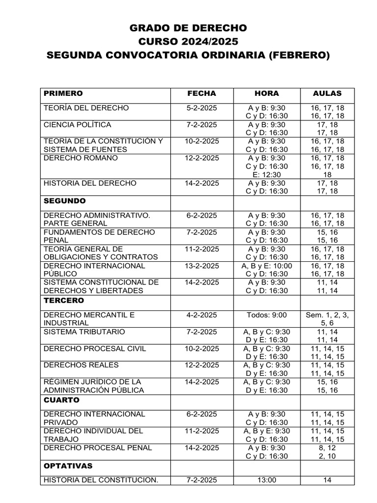 Fechas Exámenes Grado Derecho 2025 | PDF | Justicia | Crimen y violencia