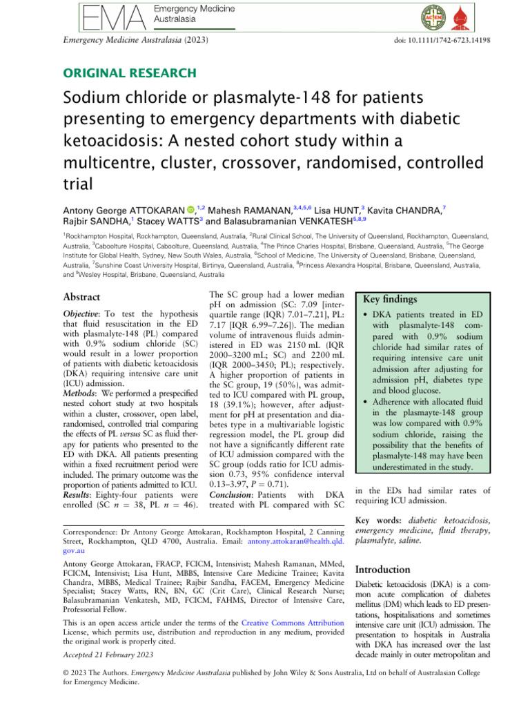 Emerg Medicine Australasia - 2023 - Attokaran - Sodium chloride or ...