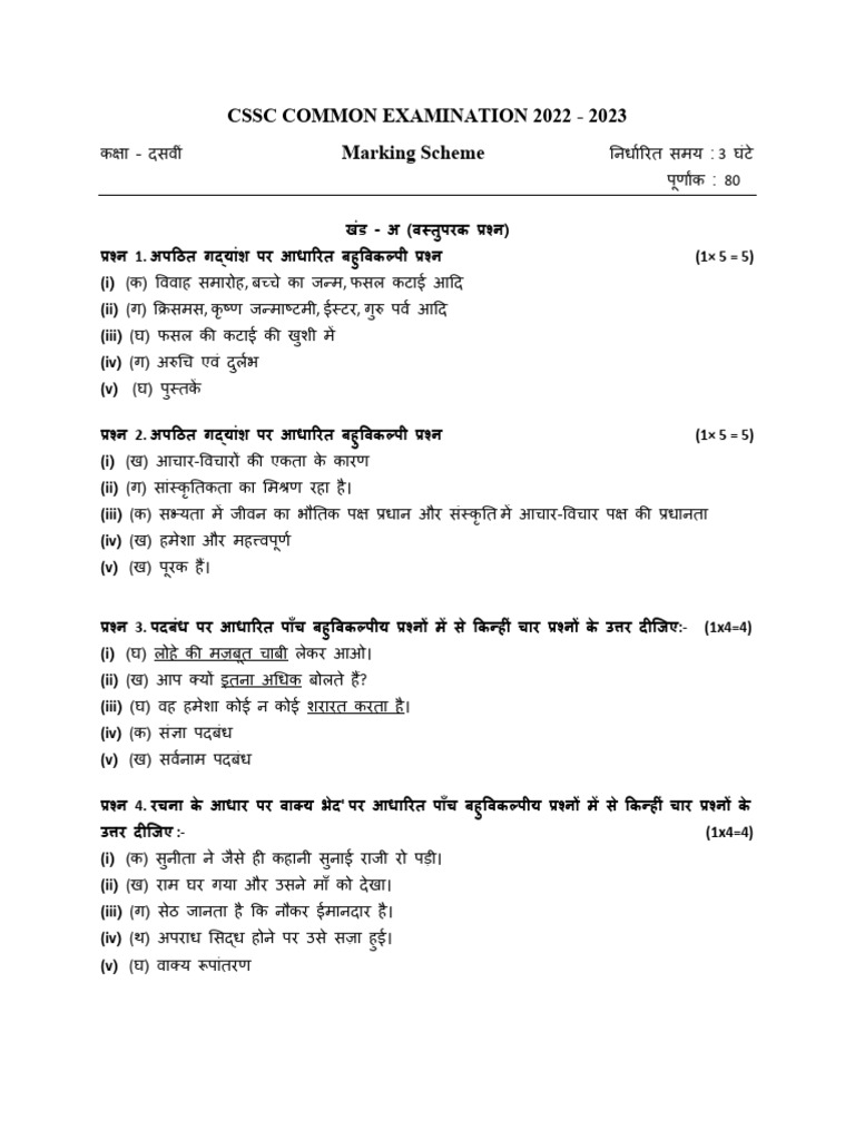 CSSC - Hindi Set 1 MS | PDF