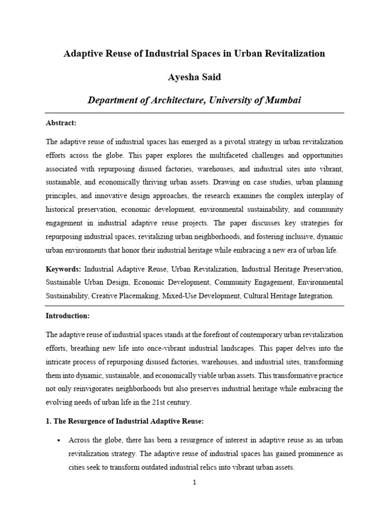 30.adaptive Reuse of Industrial Spaces in Urban Revitalization | PDF ...