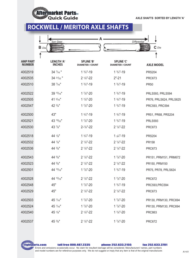 Axle Shafts Length and Specifications Guide | PDF | Axle ...