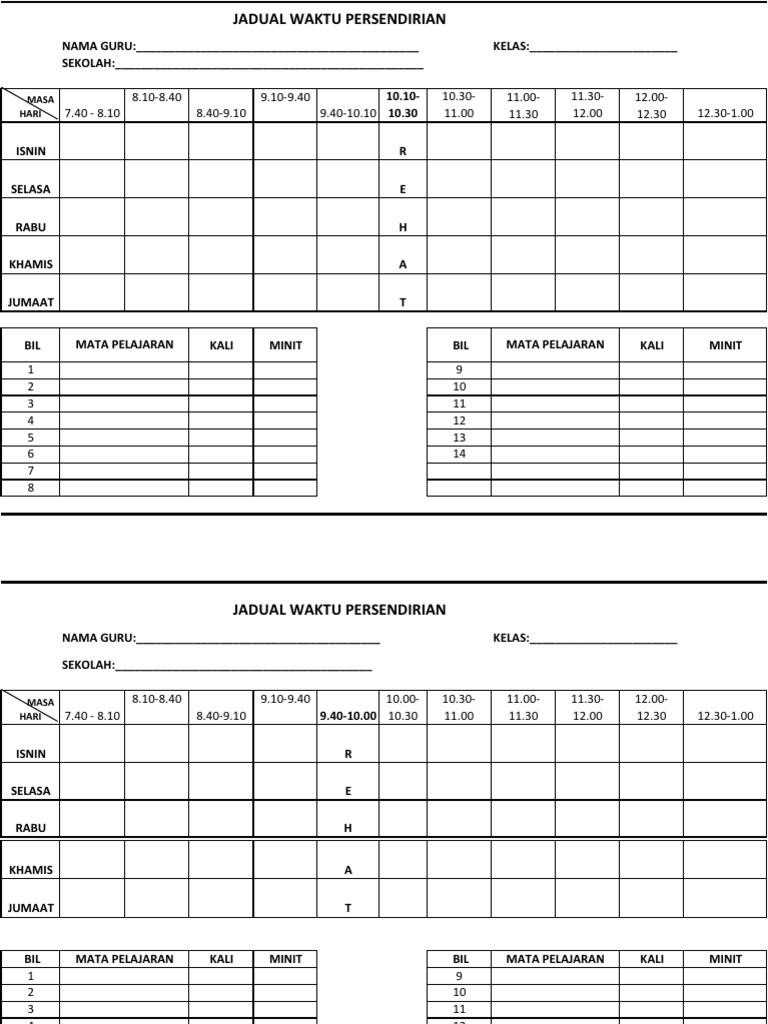 JADUAL WAKTU KOSONG