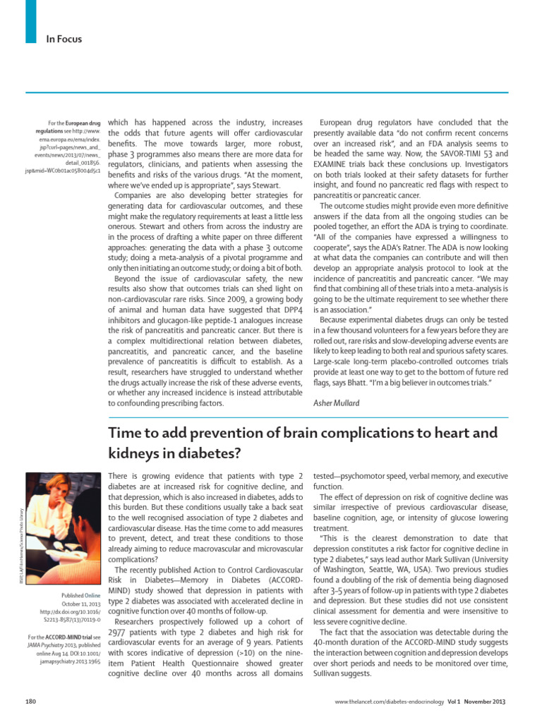 Diabetes: Cognitive Decline and Depression Risks | PDF | Dementia ...