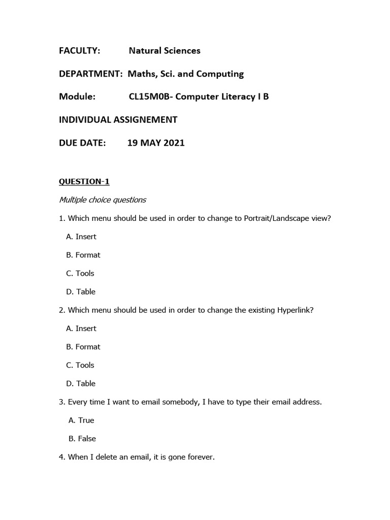 Computer Literacy I B Assignment Guide | PDF