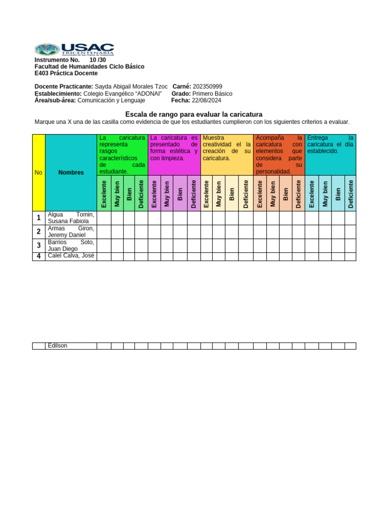 Escala de Rango Calicatura | PDF