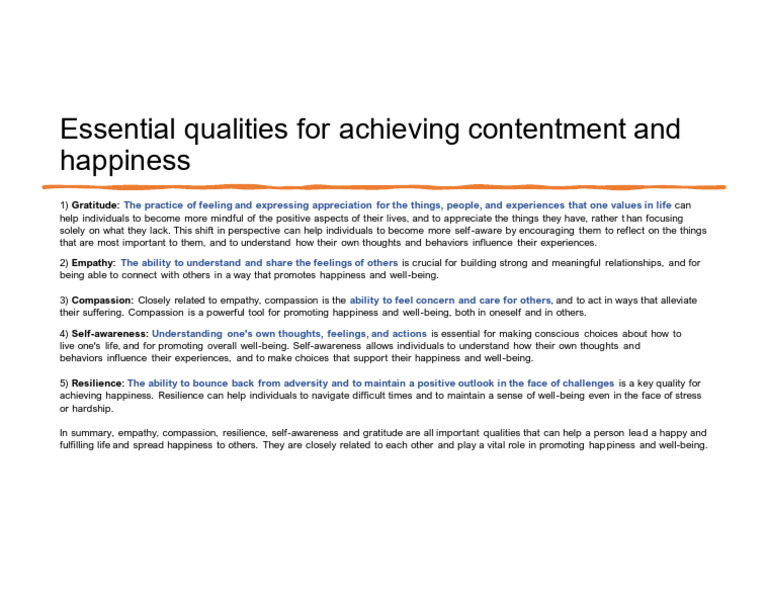 Key Qualities for Lasting Happiness | PDF