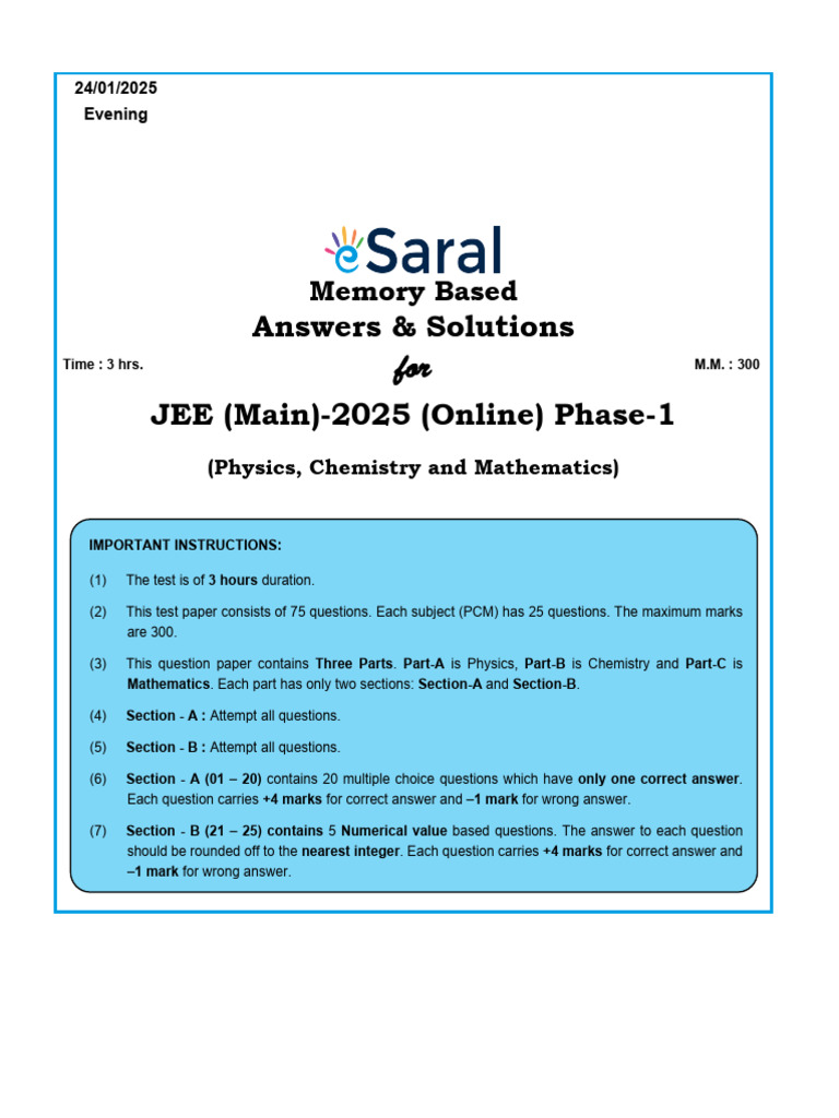 JEE Main 2025 Memory-Based Paper | PDF | Mechanics | Physical Quantities