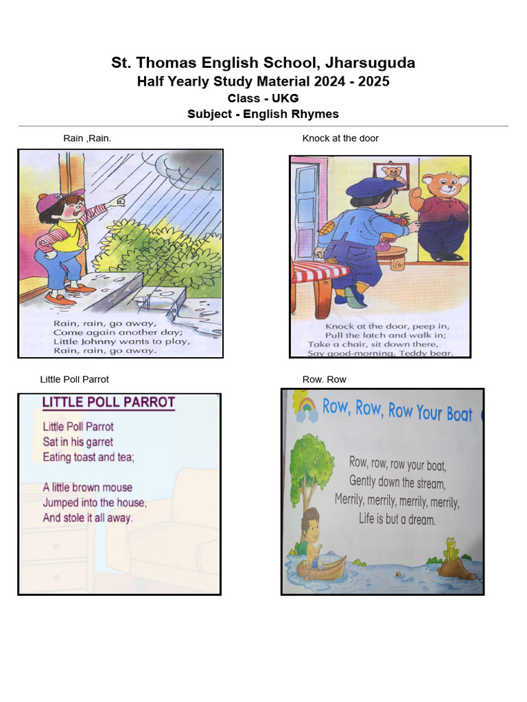 UKG English Rhymes Study Material | PDF