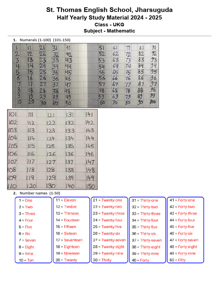 UKG Half Yearly Study Material 2024 | PDF