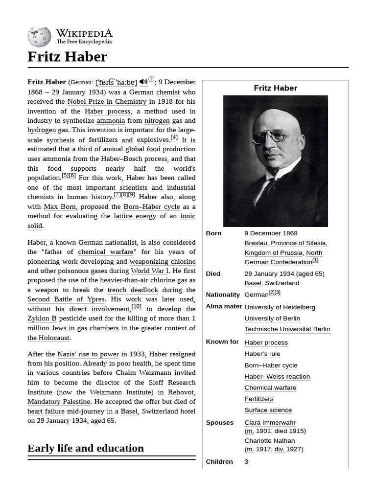 Fritz Haber: Pioneer of Chemistry and Warfare | PDF | Chemistry