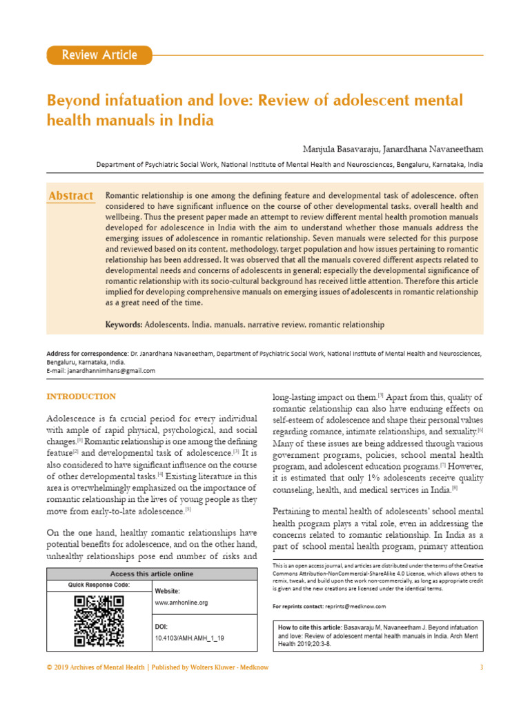 Adolescent Mental Health Manuals in India | PDF | Adolescence | Mental ...