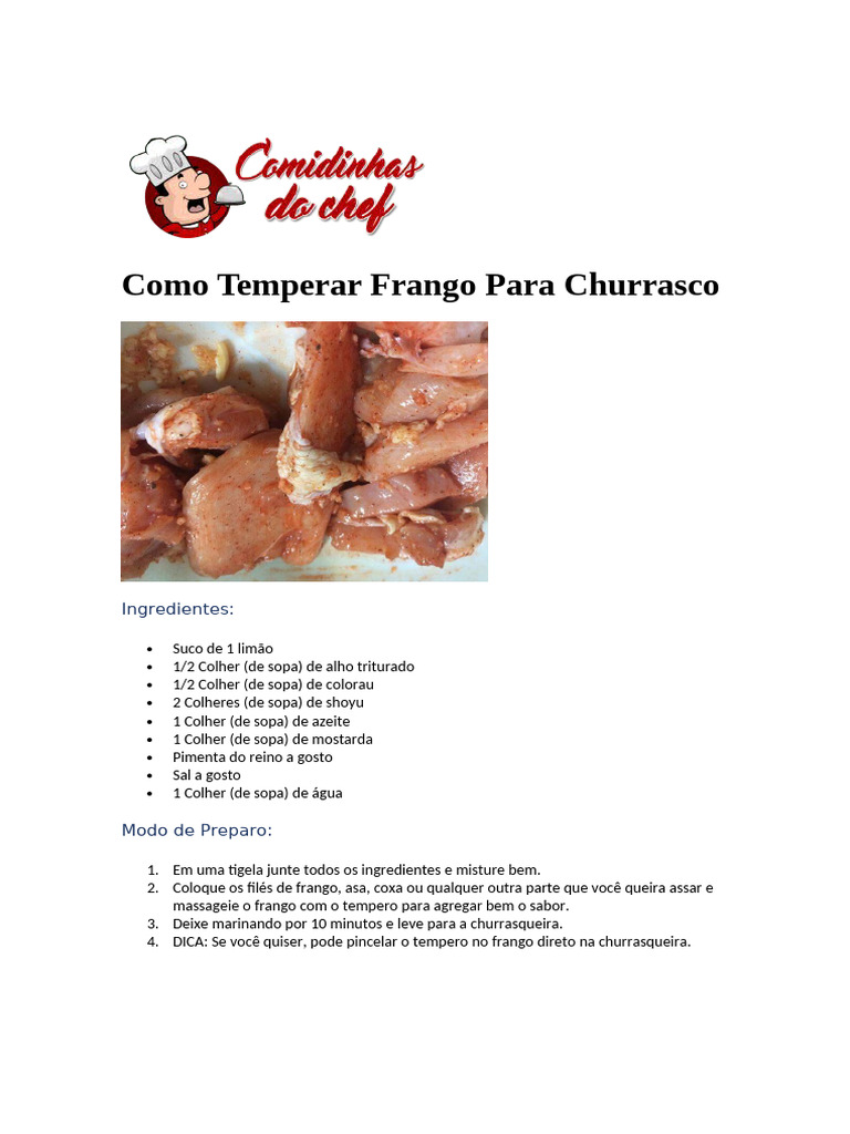 Como Temperar Frango para Churrasco | PDF
