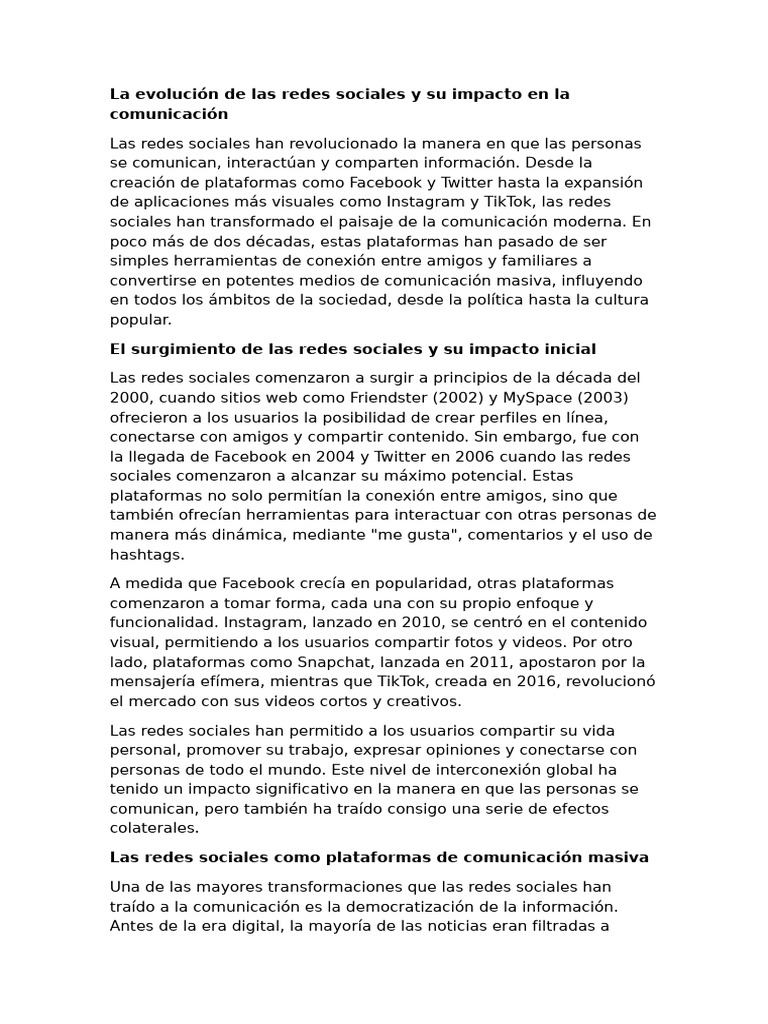La Evolución de Las Redes Sociales y Su Impacto en La Comunicación ...