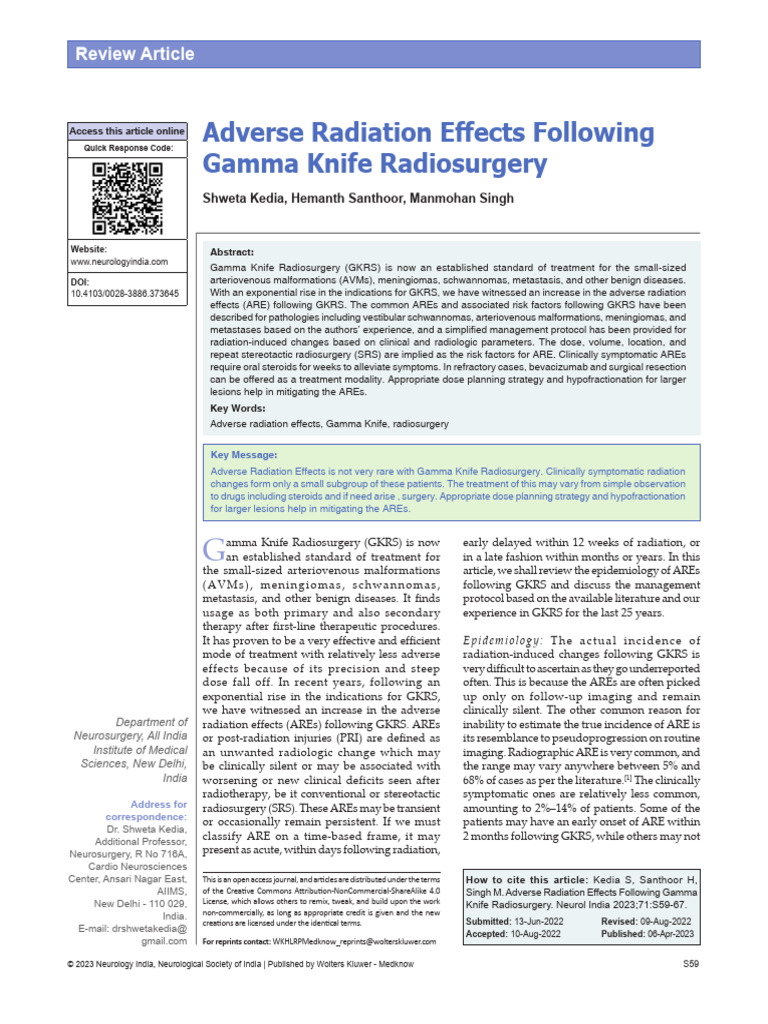 adverse-radiation-effects-following-gamma-knife-10-pdf-radiation