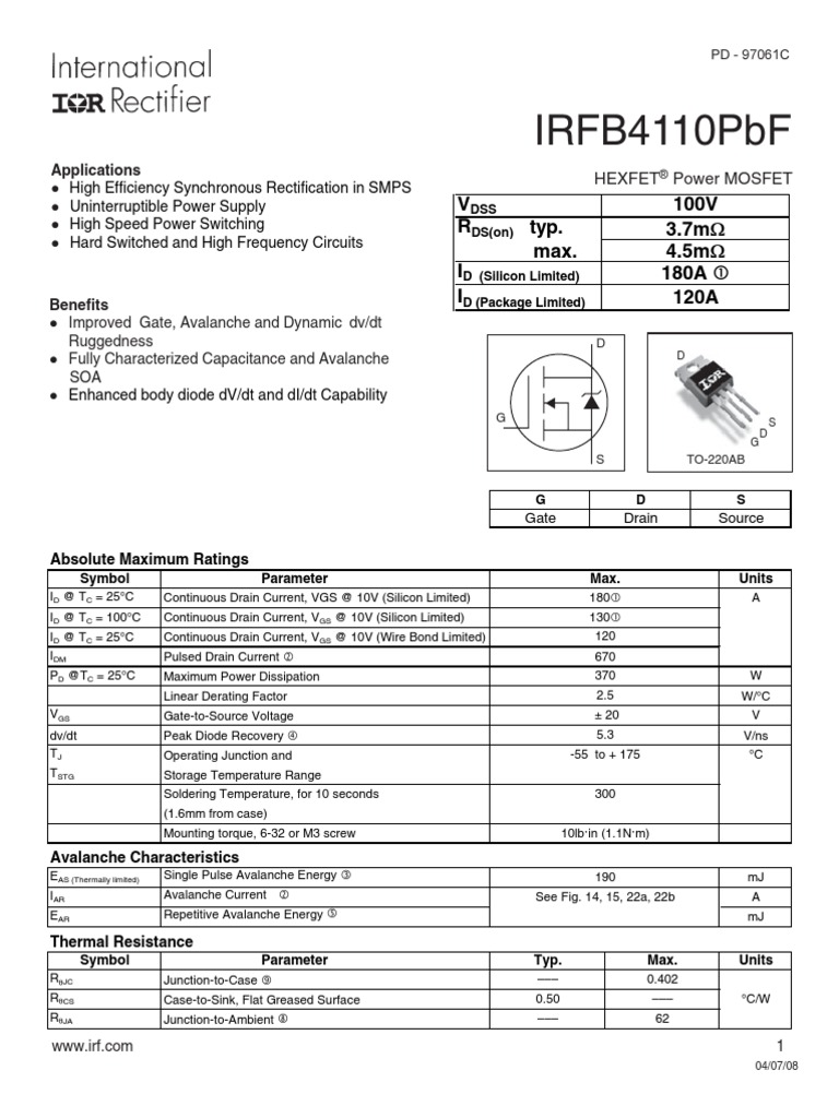 Sample MOSFET Datasheet | Diode | Field Effect Transistor