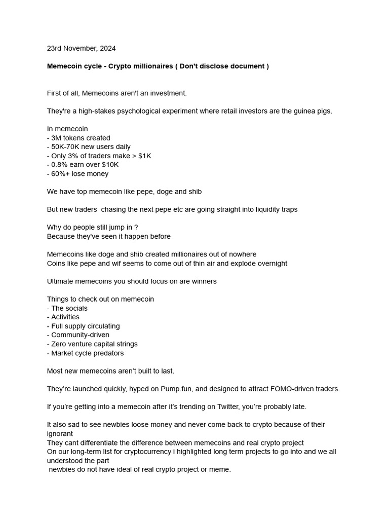 Memecoins - Crypto Millionaire | PDF | Money | Private Sector