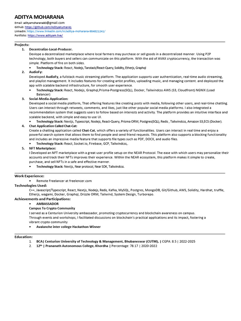 Aditya Moharana: Projects | PDF | Information Technology | Software